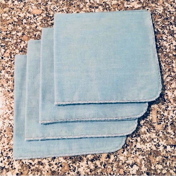 Vintage Other - Bundle 4 napkins fabric square set solid light blue pastel cotton blend 1980s
